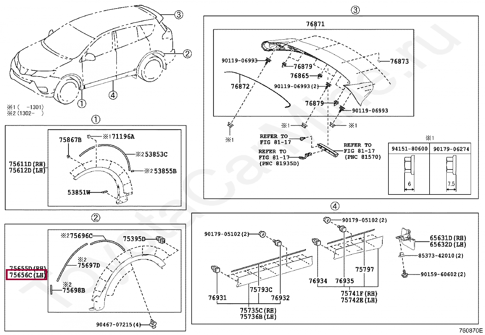 MOULDING, QUARTER, OUTSIDE CENTER LH MOULDING, QUARTER, OUTSIDE CENTER LH 7560642904