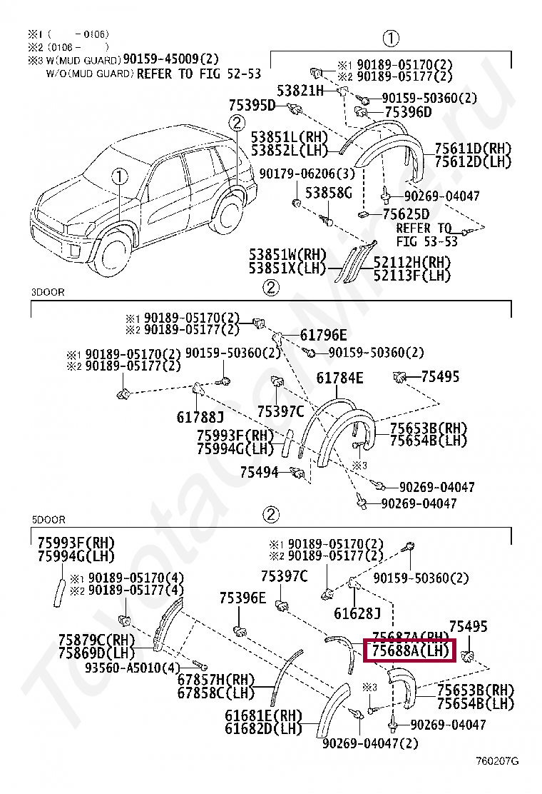 PROTECTOR, QUARTER MOULDING, LOWER REAR LH PROTECTOR, QUARTER MOULDING, LOWER REAR LH 7568842021B0