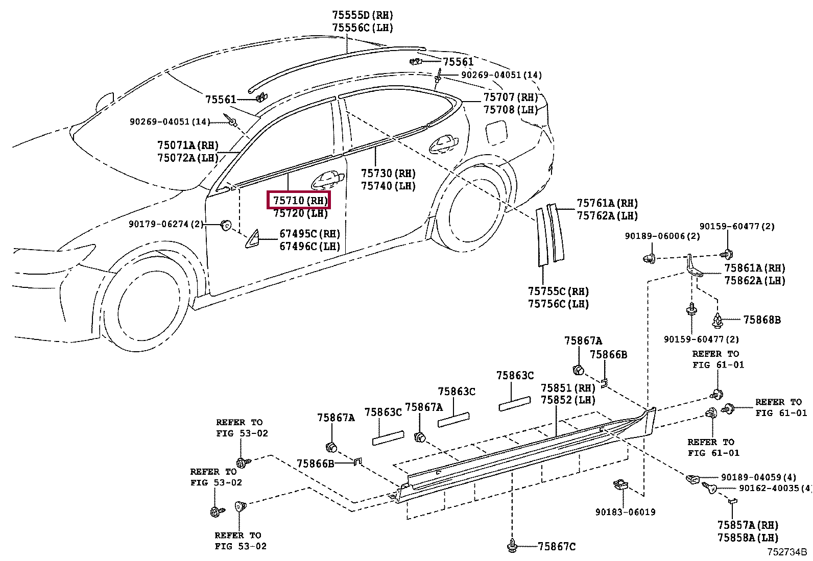 MOULDING ASSY, FRONT DOOR BELT, RH MOULDING ASSY, FRONT DOOR BELT, RH 7571033150
