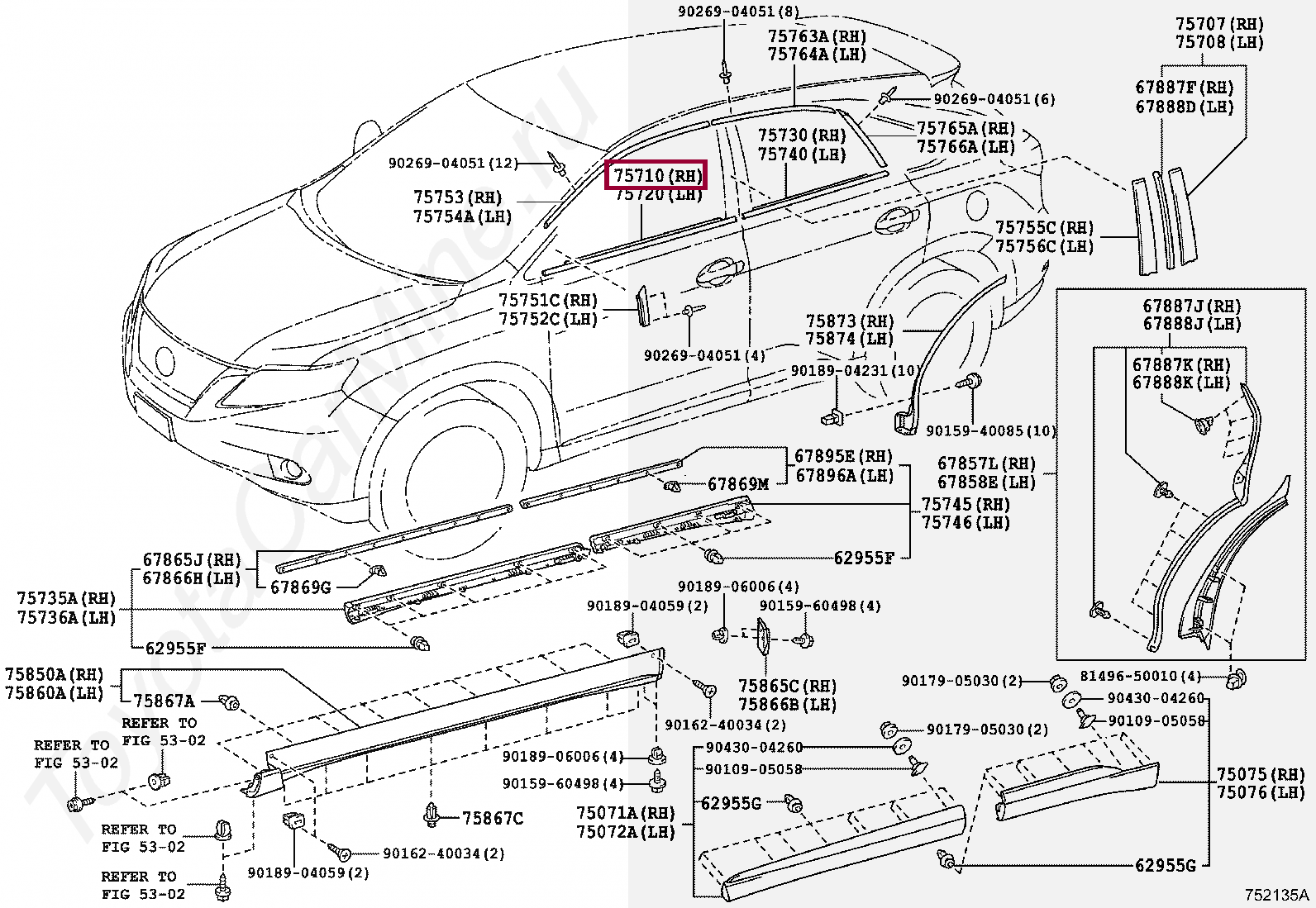 Молдинг стекла двери передней Молдинг стекла двери передней 7571048060