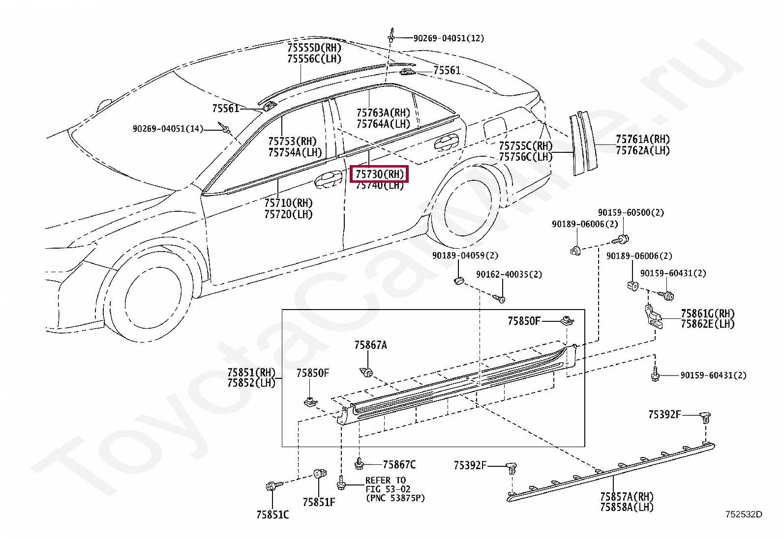 MOULDING ASSY, REAR DOOR BELT, RH MOULDING ASSY, REAR DOOR BELT, RH 7573006110