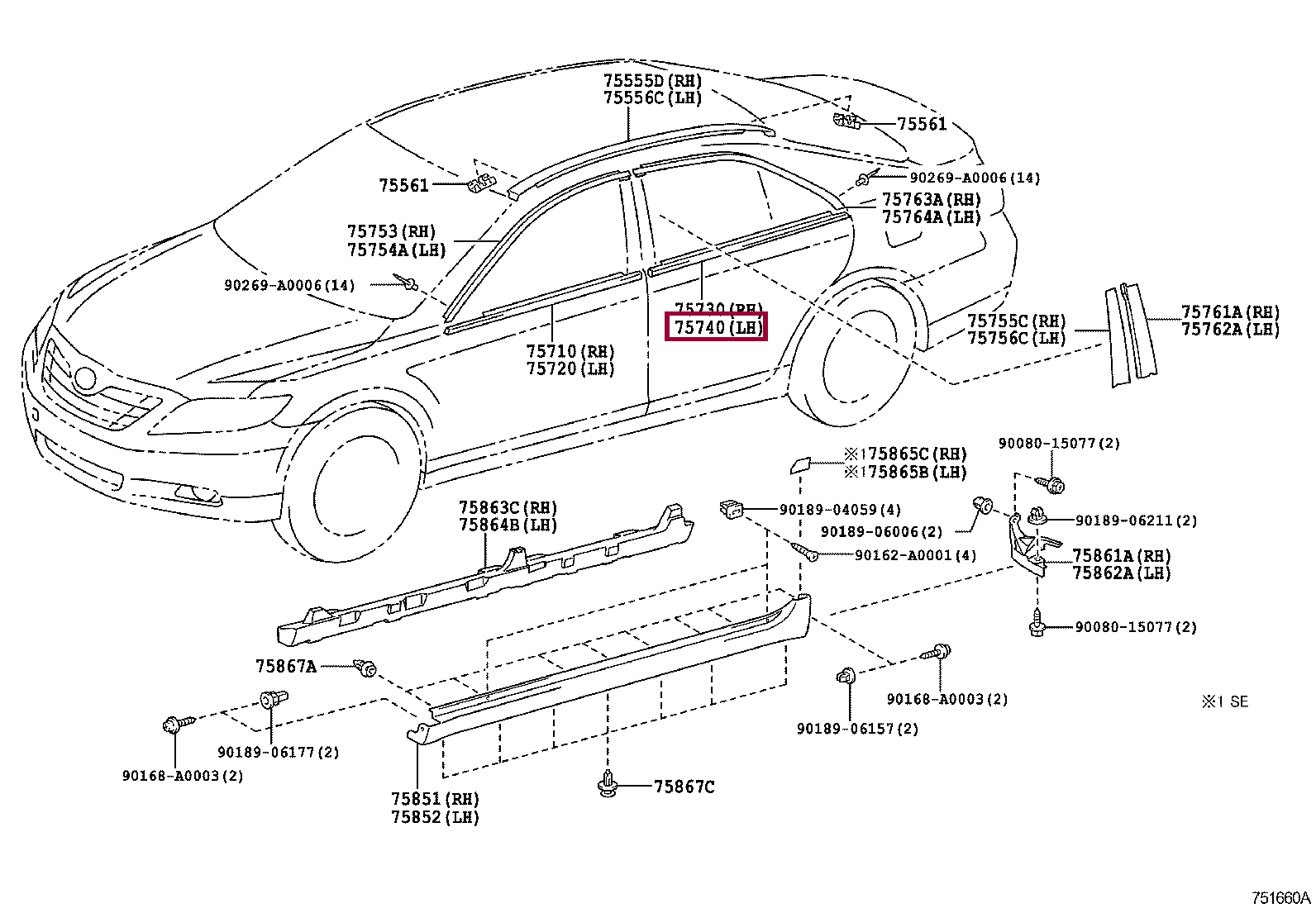 MOULDING ASSY, REAR DOOR BELT, LH MOULDING ASSY, REAR DOOR BELT, LH 7574006060