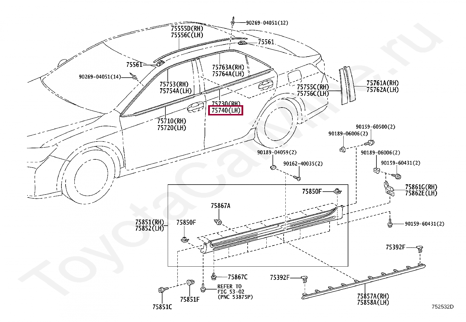MOULDING ASSY, REAR DOOR BELT, LH MOULDING ASSY, REAR DOOR BELT, LH 7574006110