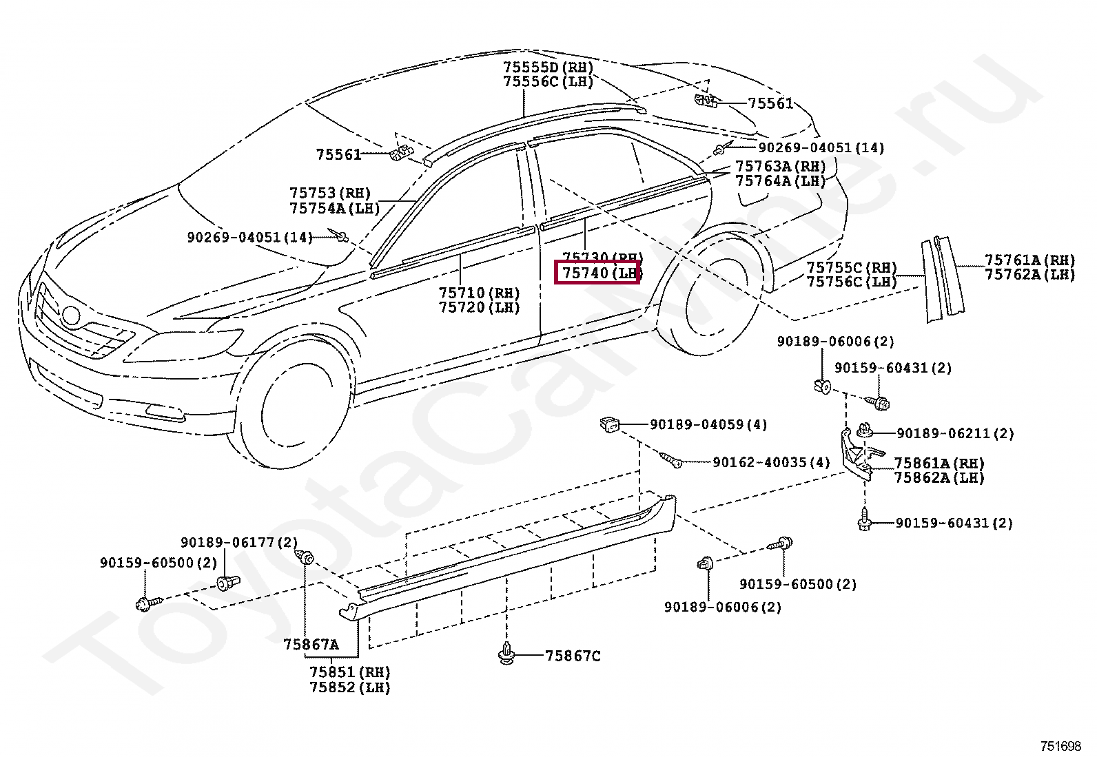 MOULDING ASSY, REAR DOOR BELT, LH MOULDING ASSY, REAR DOOR BELT, LH 7574033130