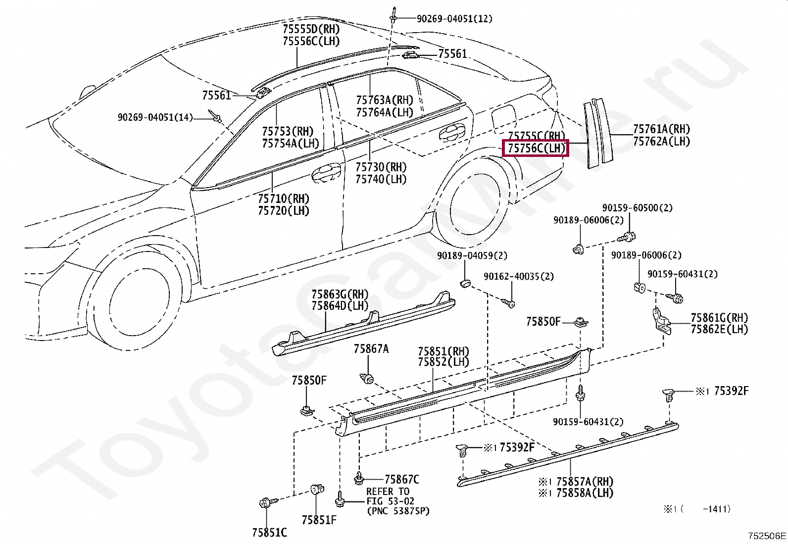 Задний молдинг окна передней левой двери Задний молдинг окна передней левой двери 7575633050