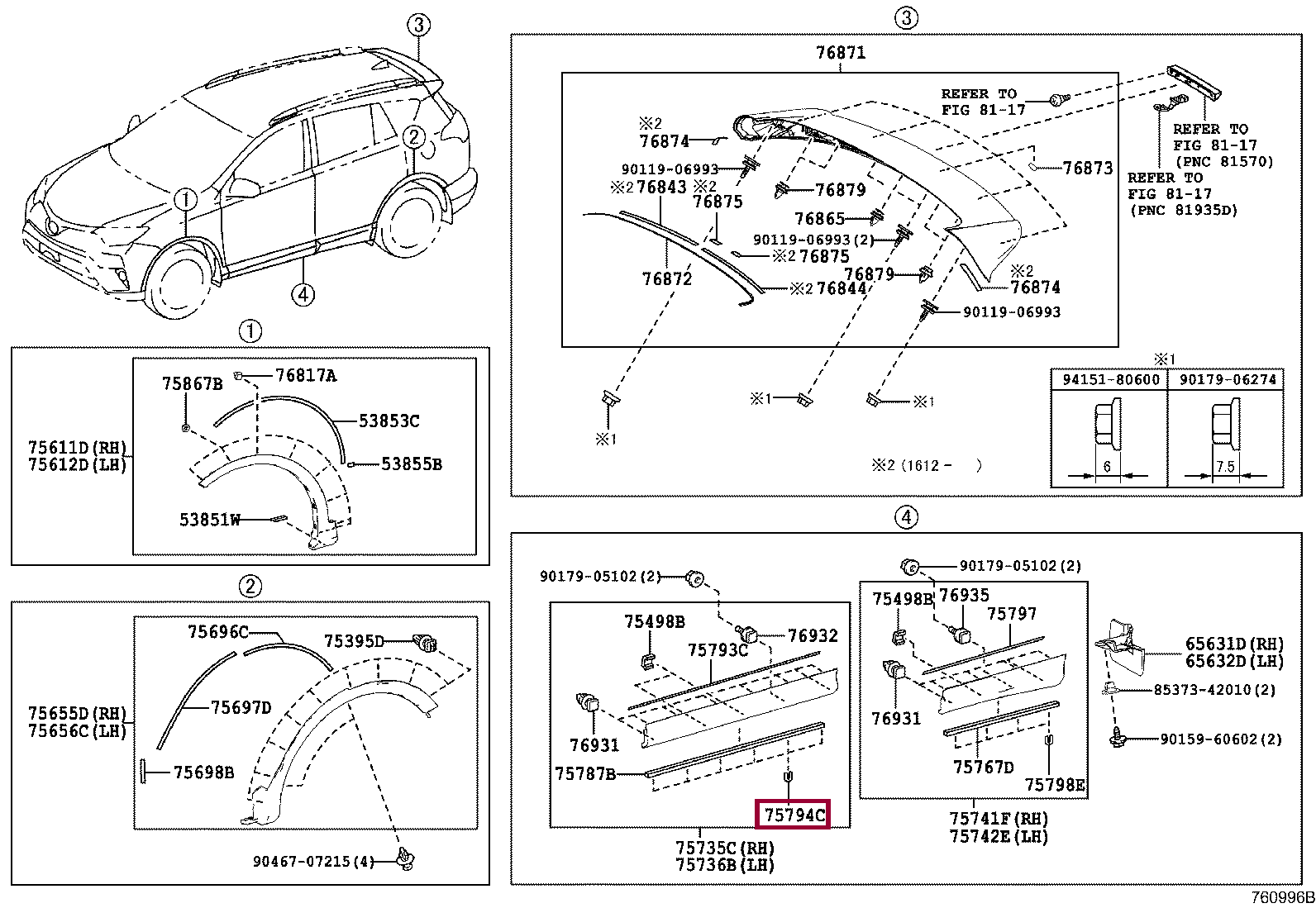 PAD, FRONT DOOR OUTSIDE MOULDING, REAR PAD, FRONT DOOR OUTSIDE MOULDING, REAR 7579442020