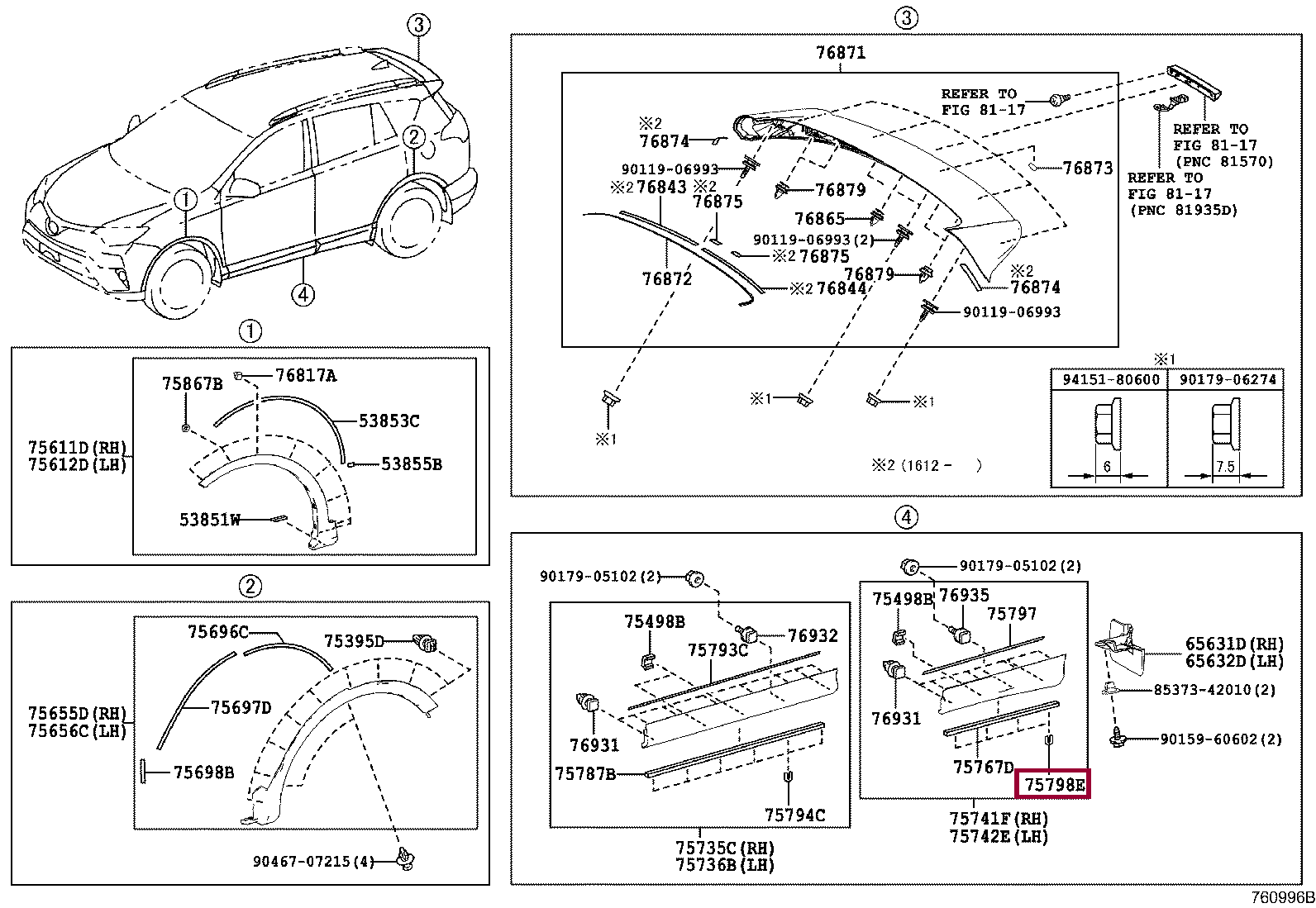 PAD, REAR DOOR OUTSIDE MOULDING, RR PAD, REAR DOOR OUTSIDE MOULDING, RR 7579842020