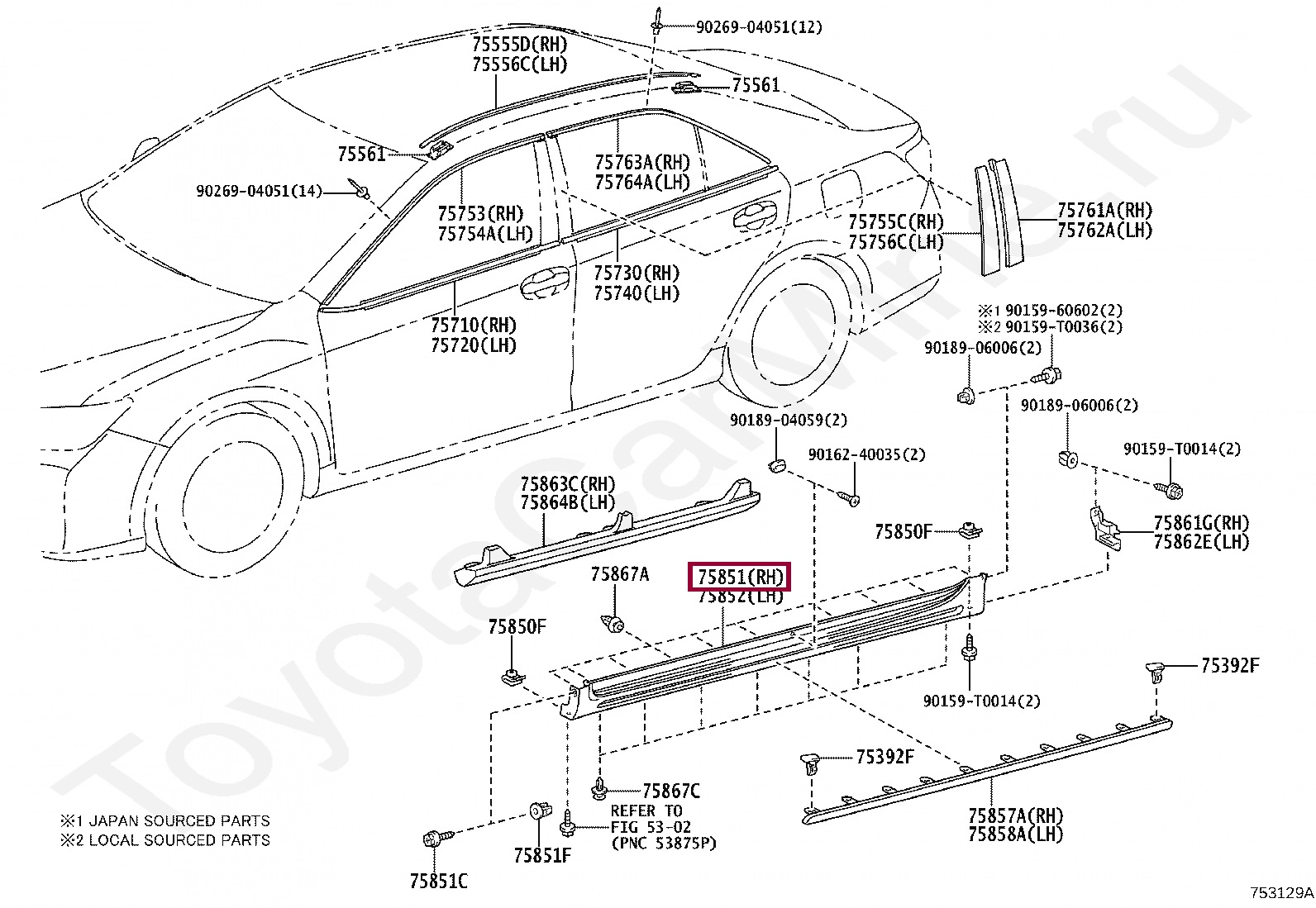 MOULDING, ROCKER PANEL, RH MOULDING, ROCKER PANEL, RH 7585106924