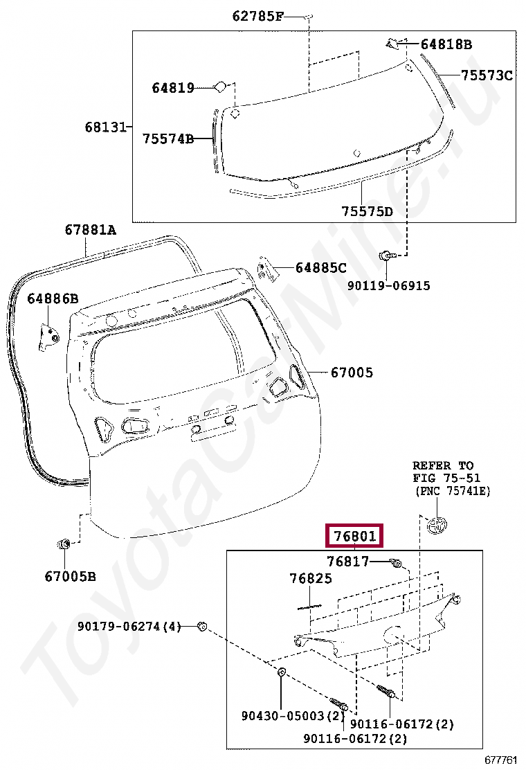GARNISH SUB-ASSY, BACK DOOR, OUTSIDE GARNISH SUB-ASSY, BACK DOOR, OUTSIDE 7680142903
