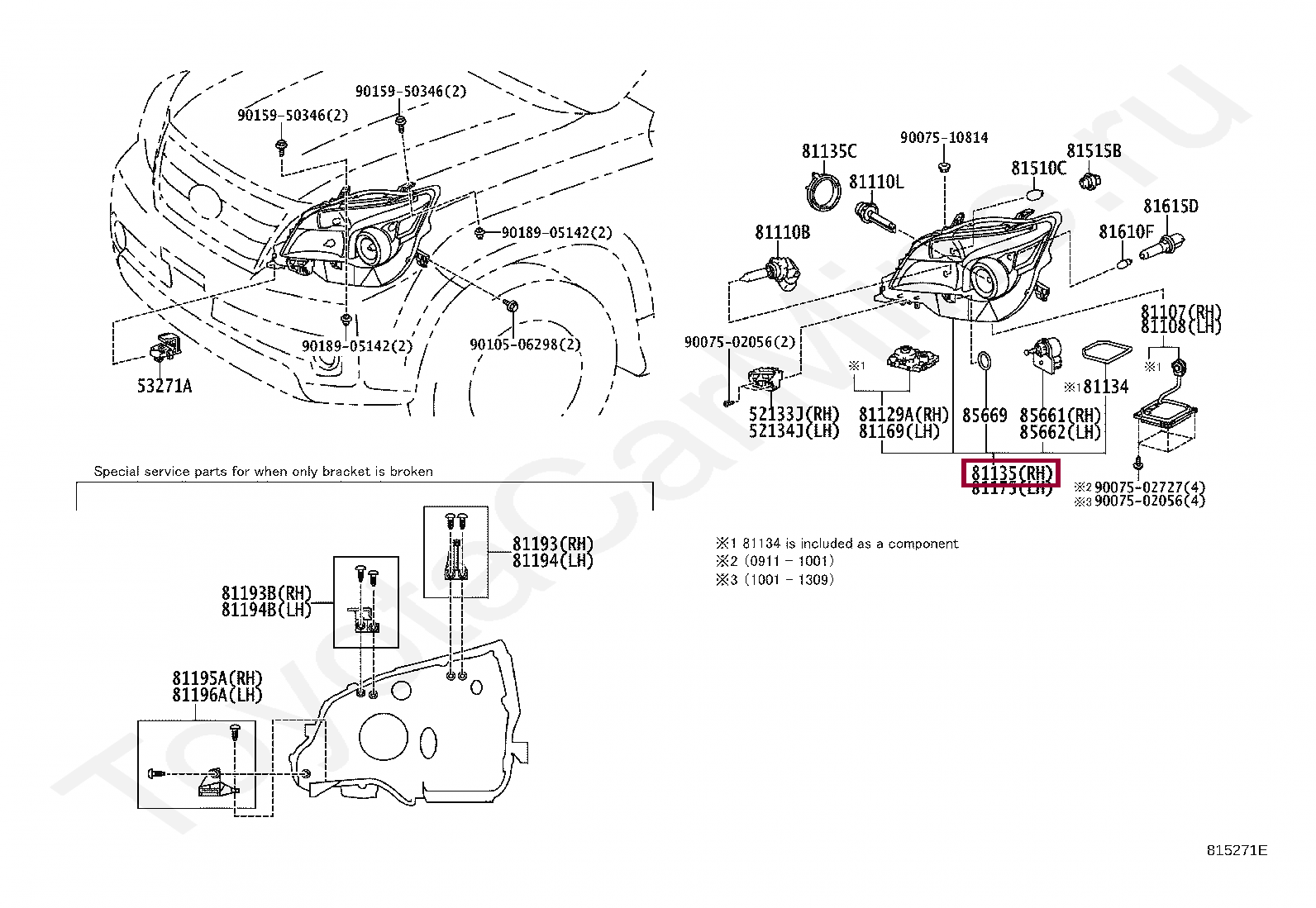 UNIT ASSY, HEADLAMP, RH UNIT ASSY, HEADLAMP, RH 8114560Q10