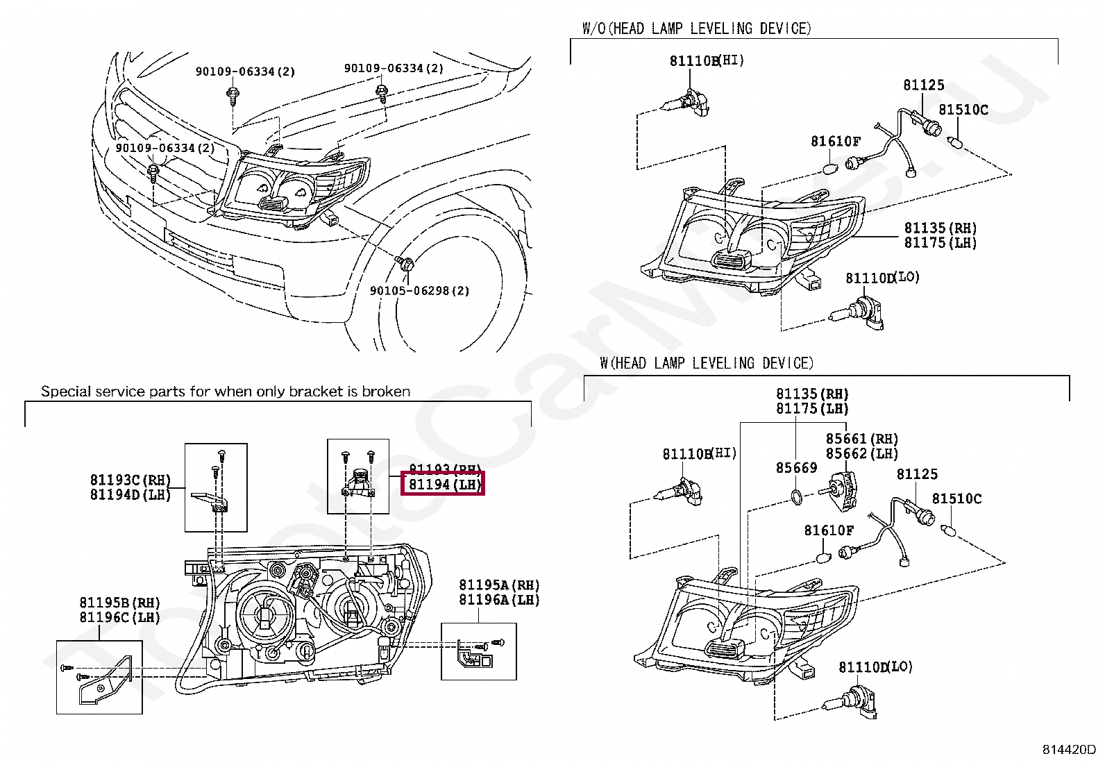 RETAINER, HEADLAMP PROTECTOR, UPPER LH RETAINER, HEADLAMP PROTECTOR, UPPER LH 8119460160
