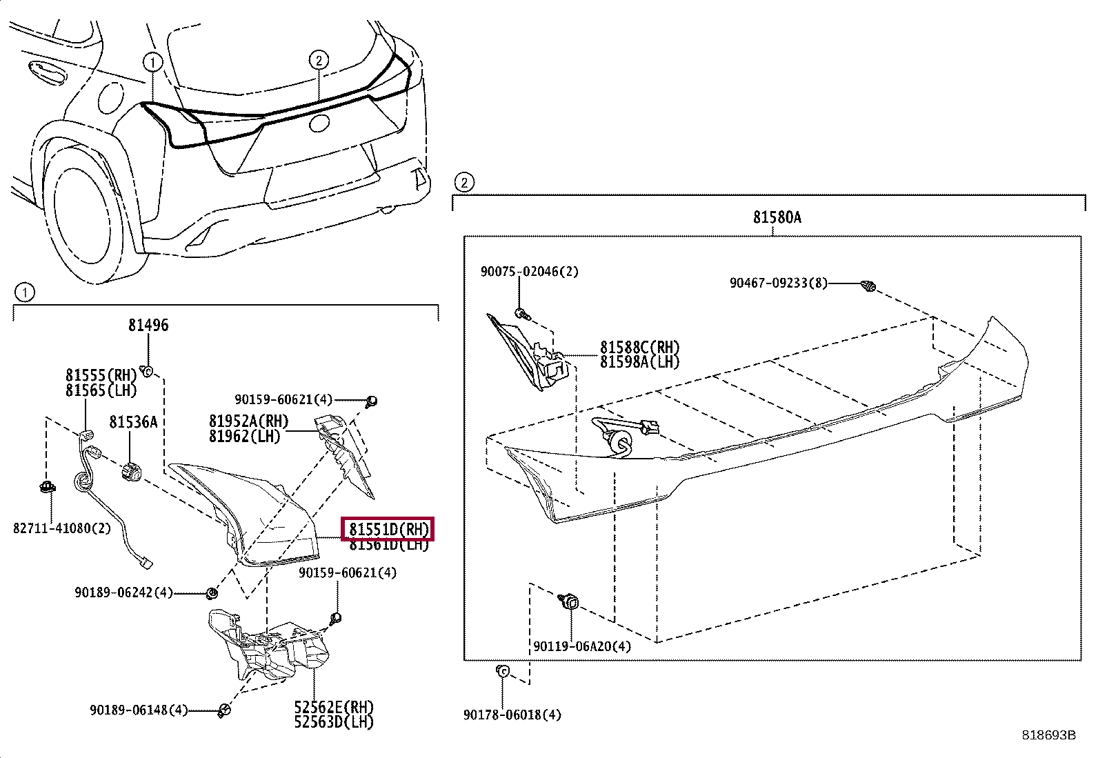 LENS & BODY, REAR COMBINATION LAMP, RH LENS & BODY, REAR COMBINATION LAMP, RH 8155176300