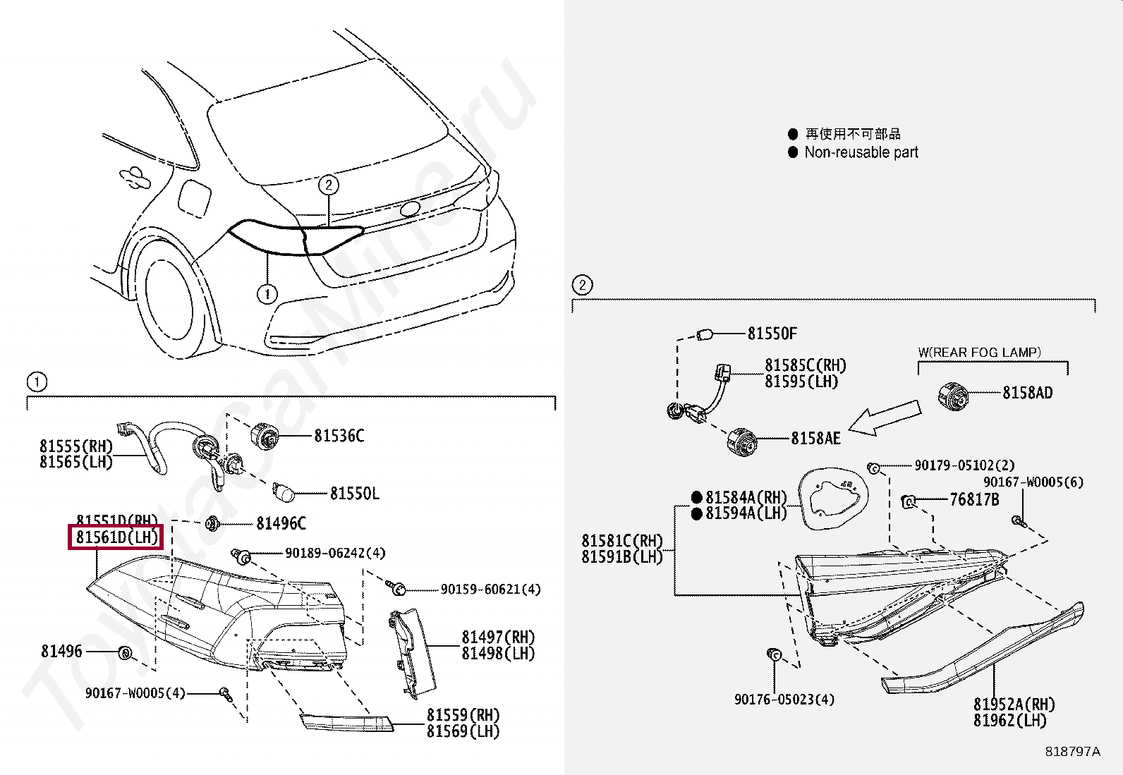 LENS & BODY, REAR COMBINATION LAMP, LH LENS & BODY, REAR COMBINATION LAMP, LH 8156102D11