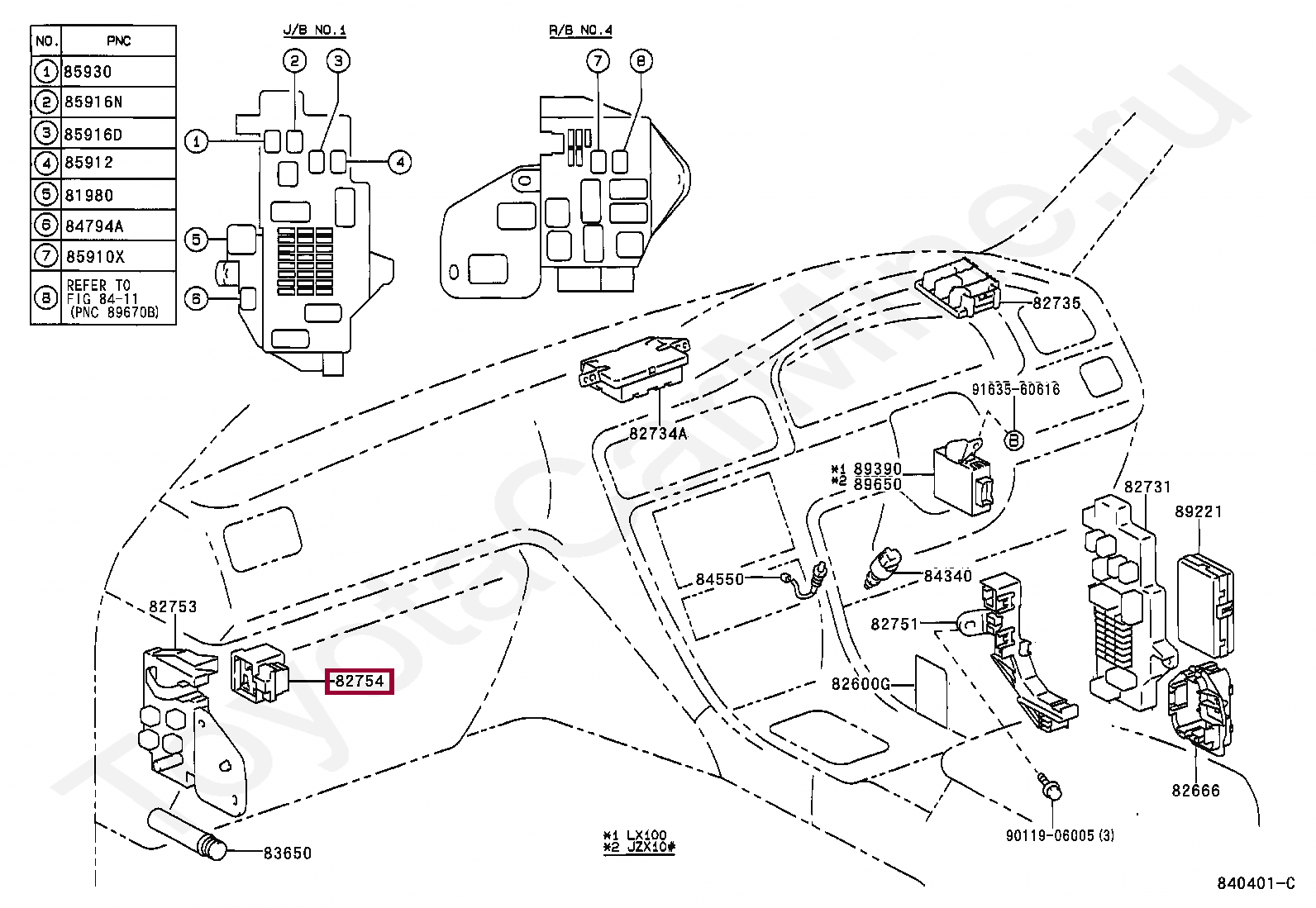 Предохранители тойота чайзер 100 Запчасти Тойота: BLOCK, PASSENGER SIDE RELAY, NO.2 (8275422020)