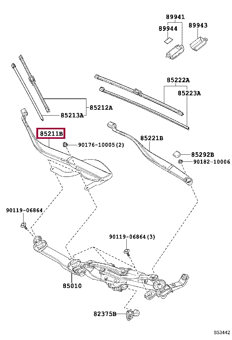 ARM, FRONT WIPER, RH ARM, FRONT WIPER, RH 8521148200