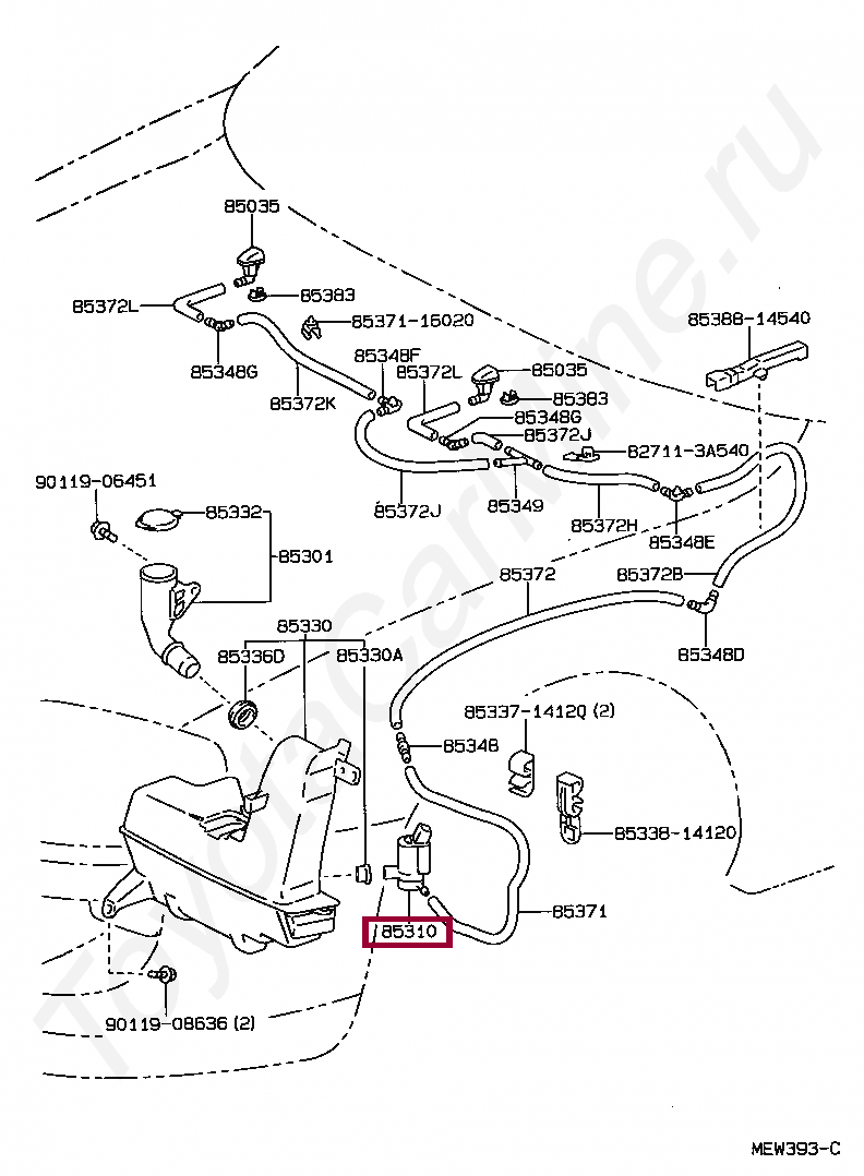 MOTOR AND PUMP ASSY, WINDSHIELD WASHER MOTOR AND PUMP ASSY, WINDSHIELD WASHER 8533014490