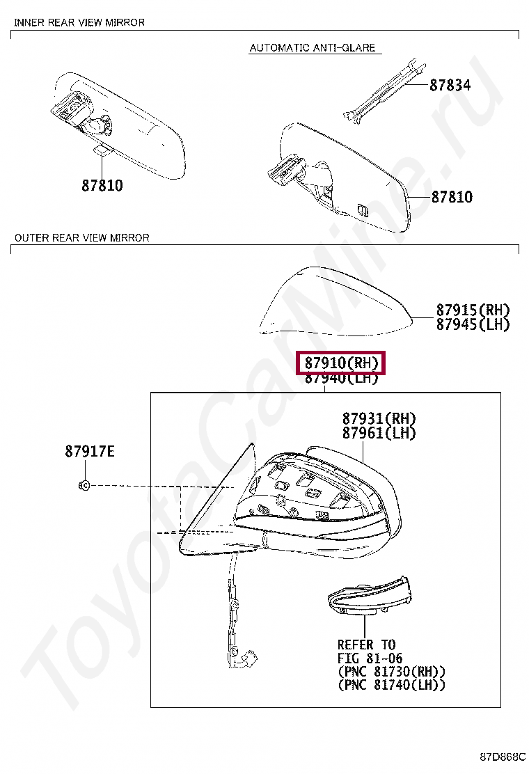 Корпус зеркала заднего вида правого Корпус зеркала заднего вида правого 879100E173