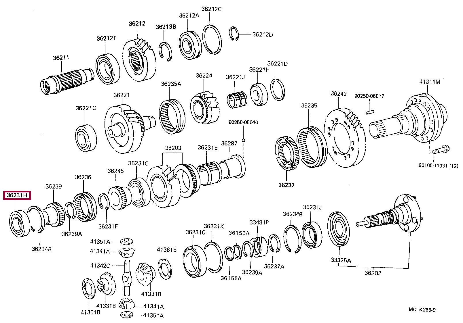 BEARING, RADIAL BALL (FOR TRANSFER OUTPUT SHAFT FRONT) BEARING, RADIAL BALL (FOR TRANSFER OUTPUT SHAFT FRONT) 9036340083