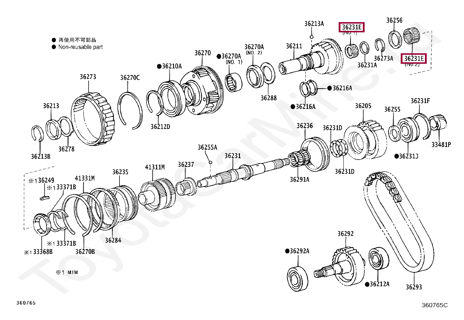 Запчасти Тойота BEARING, NEEDLE ROLLER (FOR TRANSFER OUTPUT SHAFT