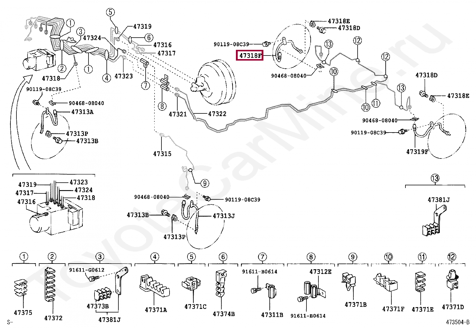 Шланг тормозной задн прав Шланг тормозной задн прав 9094702F62