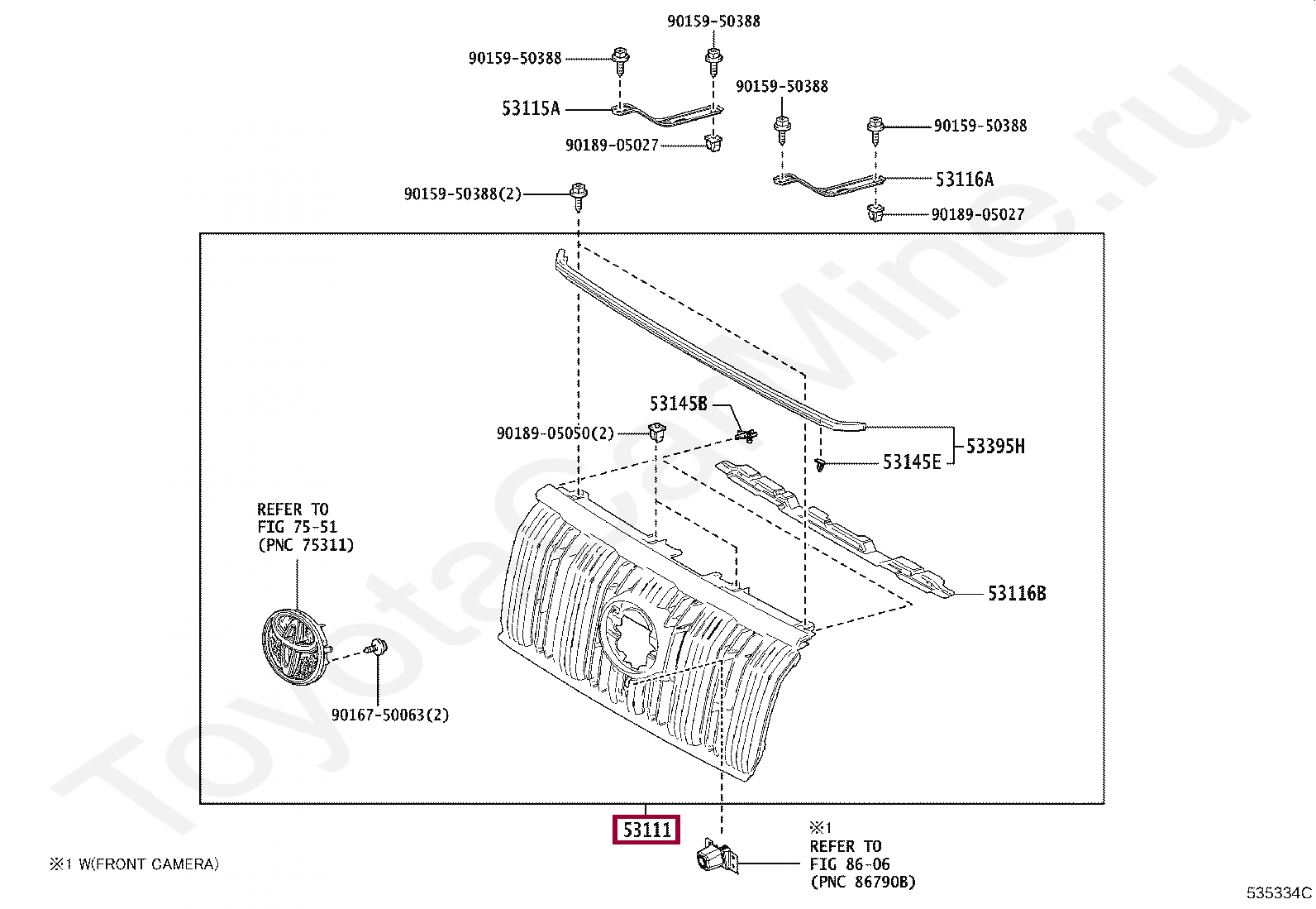 5310160K40 решетка радиатора Тойота (код: 53101-60K40)